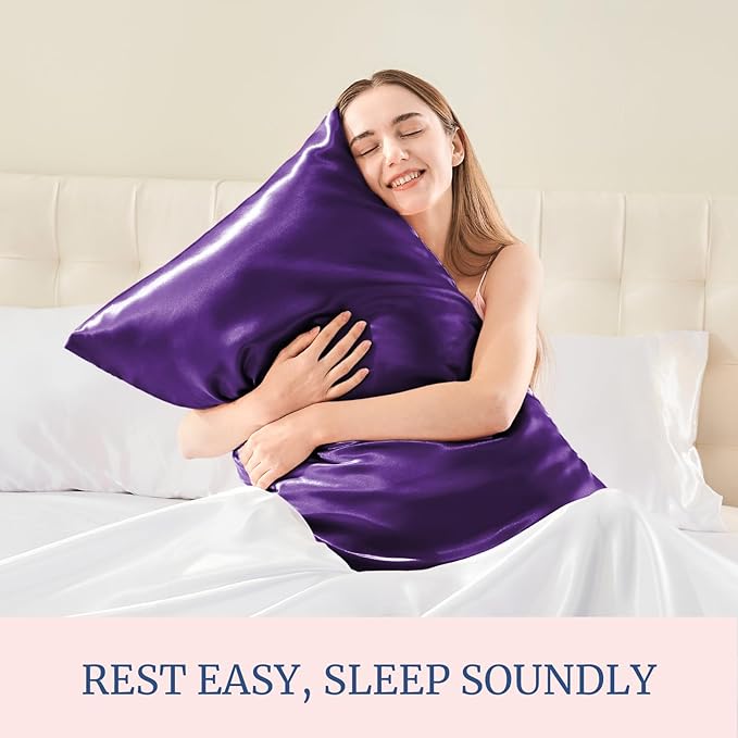 BEDELITE Satin Pillowcase for Hair and Skin, Super Soft and Cooling Similar to Silk Pillow Cases 2 Pack with Envelope Closure, Gift for Women Men(20"x26" Standard Size, Plum Purple)
