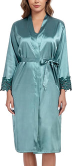 BestWendding Women's Silk Robe Set 2 Pieces Pajamas Sets Sexy Soft Satin Robe with V Neck Camisole Lingerie Nightgown