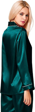 SWOMOG Womens Silk Satin Pajamas Set Long Sleeve Button Down Sleepwear 2 Piece Lounge Set Pj Set XS-3XL