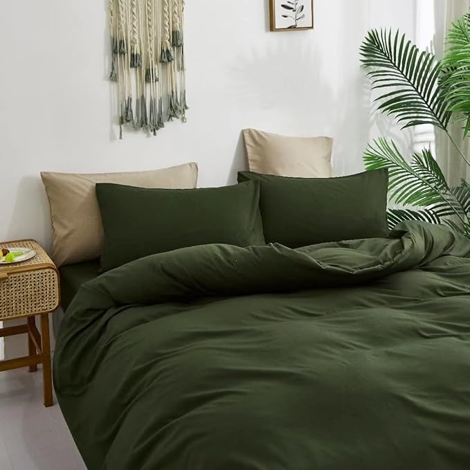 CLOTHKNOW Army Green Comforter Set King 3Pcs Dark Green Bedding Comforter Sets Olive Green Comforter King Hunter Green Comforter Soft Military Green Comforter Sets King