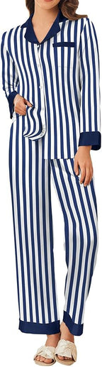 Ekouaer Silk Pajamas for Women Long Sleeve Satin Pajama Set Silky Pj Sets 2 Piece Button Down Loungewear Sleepwear
