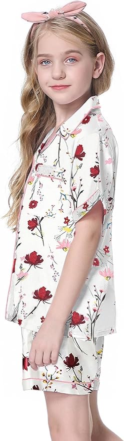 Girls & Womens Satin Pajamas Set, Silk Button-Down Sleepwear 2 Piece Nightwear, 3 Years - Women XXL