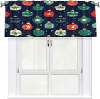 Christmas Ornaments Stars and Stripes Art Night Sky Background Curtain Valance 54x18in, Soft Peach Skin Polyester Window Treatment with 3in Rod Pocket, Light Filtering for Kitchen Bath