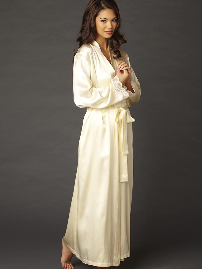 Julianna Rae Women's 100% Silk Robe, Lace Trim, Indulgence Collection, Lingerie, Beautiful Gift Packaging
