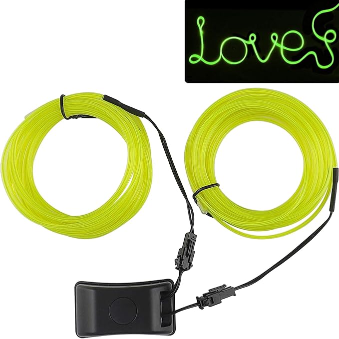 JIGUOOR USB Rechargeable EL Wire 32.8ft/10m (5mx2) Bright Neon Light Strip 360° Illumination Neon Tube Rope Lights for DIY, Festival, Party, Halloween, Chrismas (32.8ft/10M, Fluorescent Green)