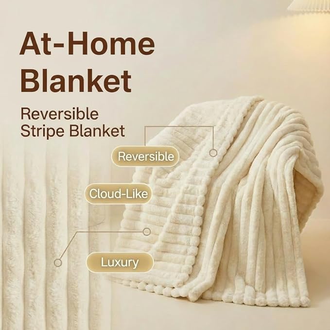 Faux Fur Blanket Twin/Twin XL - 60x80 Inch Soft & Warm Fluffy Throw for Bed, Sofa, Camping | 350GSM Cloud-Touch Microfiber | Cozy Essentials for Travel & Movie Nights, Striped White