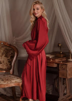 Women Sexy Satin Lace Robe,Long Sleeve Silk Bathrobe with Belt Soft Lightweight Full Length Sleepwear