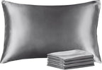 BEDELITE Satin Pillowcase with Zipper 4 Pack, Dark Grey Pillow Cases Standard Size, Super Soft and Cooling Similar to Silk Pillow Cases, Gift for Women Men(20x26 Inches)