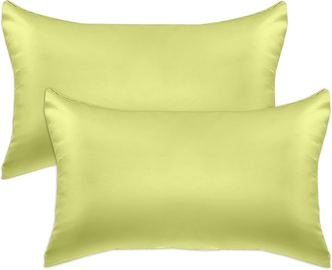 Elegant Comfort 2-Pack Cooling Viscose Satin Pillowcase Set with Hidden Zipper Closure, Silky Smooth for Best Hair and Skin Care-Beautiful Gift Box-2-Piece Satin Pillowcase Set, King, Pistachio Green