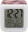 Pretty Peach Pattern Alarm Clock with 7 Color Changing Night Light Loud Digital Alarm Clock for Heavy Sleeper Electric Desk Clocks with Temperature Display Wake Up Digital Clocks