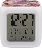 Pretty Peach Pattern Alarm Clock with 7 Color Changing Night Light Loud Digital Alarm Clock for Heavy Sleeper Electric Desk Clocks with Temperature Display Wake Up Digital Clocks
