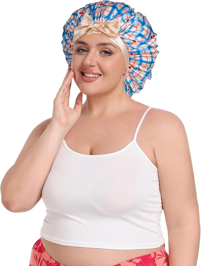 Double Layer Satin Bonnet with Detachable Eye Mask Night Cap for Curly Braids Hair Reduces Frizz Locks in Moisture