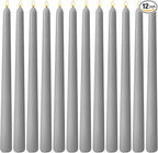 10-Inch Gray Taper Candles, 12 Pack Unscented and Dripless Candlesticks, Long-Lasting Burn Time of 7-8 Hours, Perfect for Home Décor, Weddings, and Events