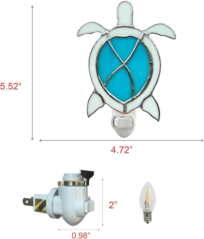 CHEZBABY Stained Glass Night Light Plug into Wall Accent Nightlight Lamp Decorative for Hallway Bedroom Kitchen Home Decor(Turtle)