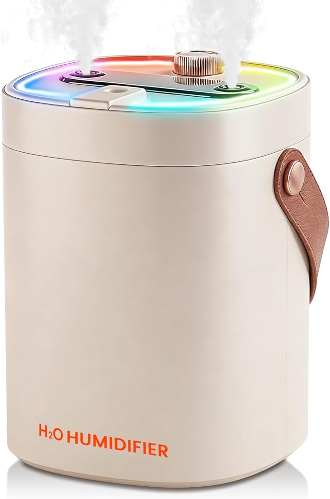 2L Humidifier for Bedroom,Portable Cool Mist Humidifiers,Ultra Quiet 20dB,Top Fill Air Humidifier for Home,Office,Plants，Adjustable Humidity,Night Light,BPA-Free,Khaki