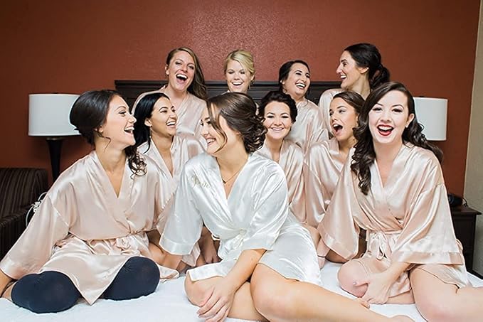 Women's Pure Short Satin Robes Bridesmaid and Bride Silky Robes Summer Sleepwear