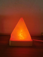 USB Rainbow Gradient Himalayan Salt lamp, Solid Wood Base Atmosphere Decoration Pyramids Salt Light with Remote Control, Natural Crystal Stone Bedside Night lamp, Handmade Crafts.