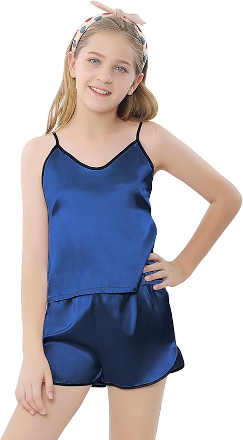 Girls & Women Silk Pajamas Set Satin Camisole Sleepwear 2 Piece Pjs, 3 Years - Women XXL