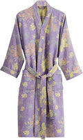 Womens Boho Floral Print Robe Lightweight Short Sleeve Bathrobe Soft Kimono Robes V-neck Loungewear with Pockets
