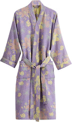 Womens Boho Floral Print Robe Lightweight Short Sleeve Bathrobe Soft Kimono Robes V-neck Loungewear with Pockets