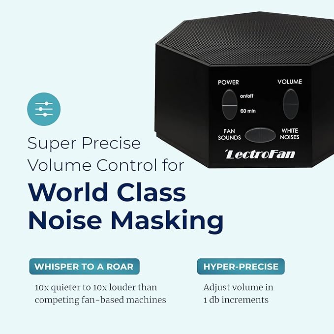 Adaptive Sound Technologies LectroFan Classic White Noise Machine - Global Power Edition with Adaptors for US, UK & EU - 20 Non-Looping Fan & White Noise Variations - Black