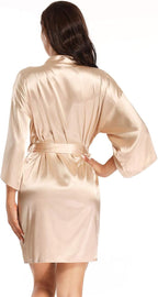 Women's Pure Short Satin Robes Bridesmaid and Bride Silky Robes Summer Sleepwear