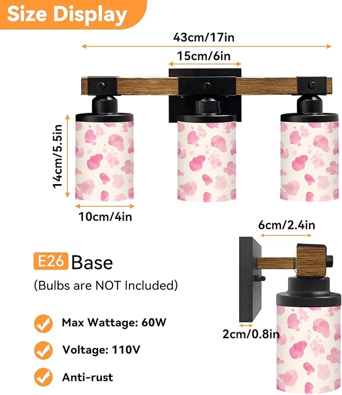Vanity Lights for Bathroom Wall Lights for Bedroom Living Room Pink Watercolor Abstract Blot Cream Modern Bathroom Light Fixtures Wall Sconces 3 Light Home Decor