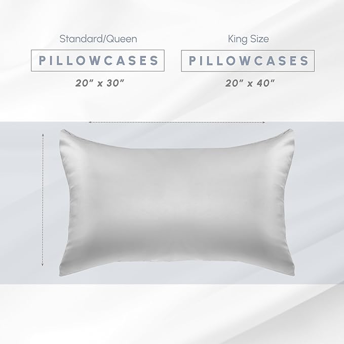 Elegant Comfort 2-Pack Cooling Viscose Satin Pillowcase Set with Hidden Zipper Closure, Silky Smooth for Best Hair and Skin Care-Beautiful Gift Box-2-Piece Satin Pillowcase Set, King, Silver Gray