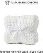 YnM Chunky Throw Blanket, Medium-Weight, Hand Knitted, Skin Friendly, Ventilated and Breathable, Machine Washable, Home Décor Piece for Couch, Sofa and Bed (White, 40x50 Inch)