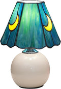 Mushroom Lamp Tiffany Lamp Stained Glass Table Lamp Moon Cute Small Bedside Lamps for Living Room Home Decor,Unique Aesthetic Home Living Room Decor Girls Women Birthday Day Gift,Sea Blue