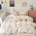 Nayoroom Pink Peach Duvet Cover Queen Size Kawaii Fruit Peaches Rabbit Printed on White Comforter Cover 3Pcs Kids Girls Soft Breathable Microfiber Cute Cartoon Bedding Set with Zipper Closure