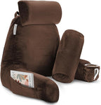 Clara Clark Reading Pillow with Shredded Memory Foam Includes 2 Neck and Lumber Support Pillows, Designed for Sitting Up in Bed and Couch, Back and Arms Adjustable Support for Adults, Chocolate Brown