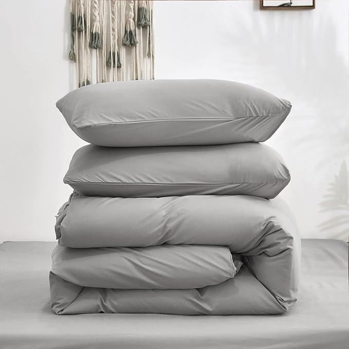 Cottonight Silver Grey Comforter Sets King Light Grey Bedding Comforter Set Pale Grey Color Blanket Quilts Soft Breathable Durable Bedding Comforter Sets