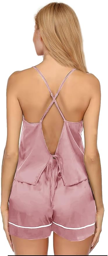 WJing Yi Jia 3Pcs Silk Pajamas Set for Women XS-4XL Satin Pajama Lingerie Pjs Cami Tops Silky Pj Sets Sleepwear Nightwear