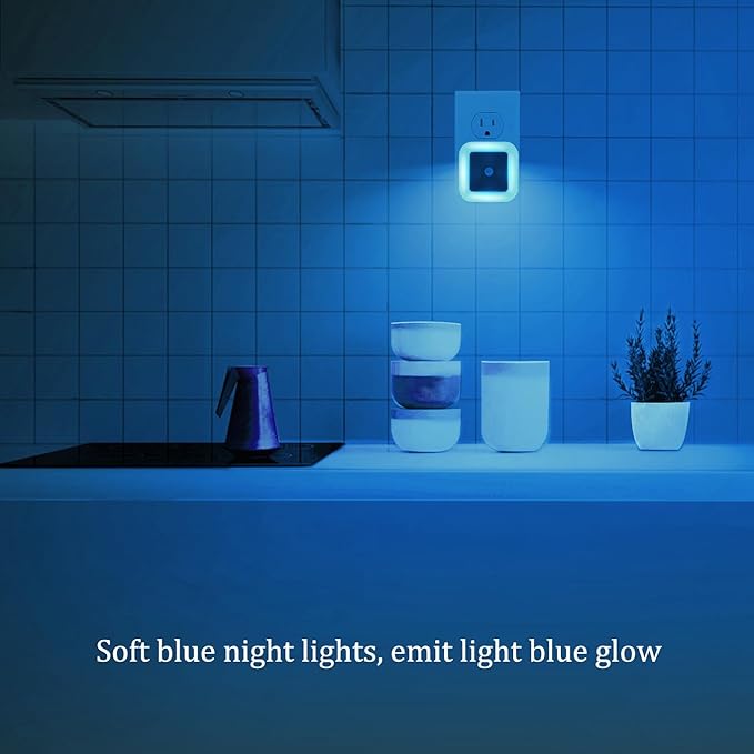 [Pack of 2] Soft Blue Night Lights, Plug Into LED Wall Lights with Auto Light Sensor (Blue Cover Design)