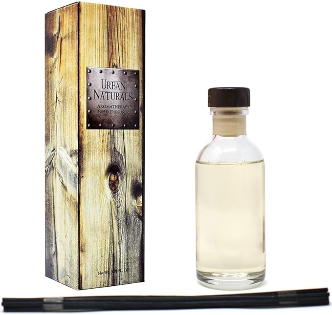 Urban Naturals Black Teakwood Reed Diffuser Scent Sticks Gift Set | Mahogany & Black Teakwood blend with Lavender, Geranium & Oak Wood | Scented Oil for Mid to Large Size Rooms. Vegan. Made in the USA