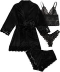 Womens Silk Pajamas Robes Set 4PACKS Sexy Pjs Cami Shorts Satin Sleepwear Lace Loungewear