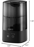 ROSEKM 4.5L Humidifiers for Bedroom, Humidifiers for Home Large Room, Cool Mist Humidfiers for Baby and Plant with Timer, Adjustable Mist Level, 360° Nozzle, Auto Shut-Off, Black