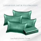 Elegant Comfort 6-Pack Hunter Green Satin Pillowcase Set with Hidden Zipper Closure, Silky Smooth for Hair and Skin Care - Standard/Queen