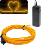 JIGUOOR EL Wire Battery Pack 16.4ft / 5m Bright Neon Light Strip 360° Illumination Neon Tube Rope Lights for DIY, Festival, Party Decoration, Pub, Halloween, Chrismas (16.4ft / 5m, Yellow)