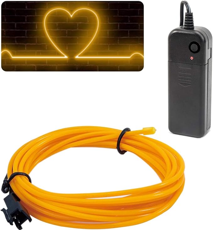 JIGUOOR EL Wire Battery Pack 16.4ft / 5m Bright Neon Light Strip 360° Illumination Neon Tube Rope Lights for DIY, Festival, Party Decoration, Pub, Halloween, Chrismas (16.4ft / 5m, Yellow)