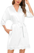SWOMOG Women's Satin Robe Set 2 Piece Sexy Pajamas Sets Lace Cami Nightgown and Silk Robes Nightwear