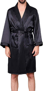 Mens Satin Robe,Silk Long Sleeve House Kimono Bathrobe,Soft Loungewear Dragon Robe