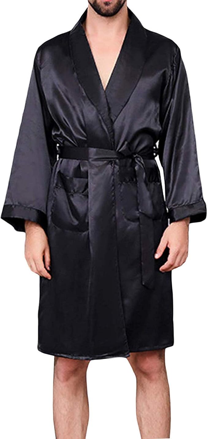 Mens Satin Robe,Silk Long Sleeve House Kimono Bathrobe,Soft Loungewear Dragon Robe