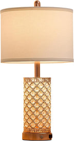 SAIWEYA Crystal Table Lamps Modern 3-Way Dimmable Bedside Lamp with 2 USB Ports & AC Outlets for Living Room Bedroom Nightstand Lamp Night Light (Rose Gold-2 Pack 24In)