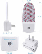 Spring White Pink Flowers Peaches Night Light Plug into Wall, Watercolor Chinese Wind Popsicle Shape Night Light Nightlight with Light Sensors for Kids Bedroom Hallway