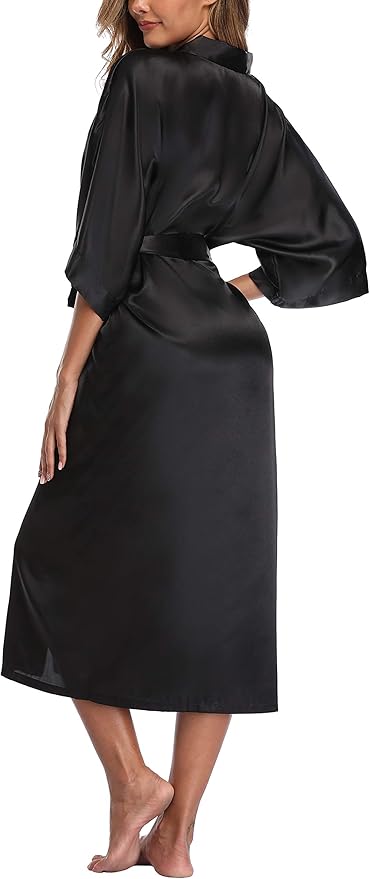 Womens Long Silky Robe Satin Kimono Robes Silk Bathrobe for Wedding Party Full Length Dressing Gown