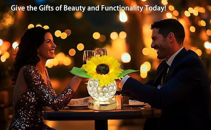 Flower Lamp with USB Charge,3-Colour Infinitely Dimmable Artificial Sunflower LED Table Lamp,Rechargeable Cordless Touch Small Night Light,Gift Ideas for Mothers Day,Xmas,Birthday (Sunflowers02)