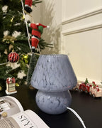 ONEWISH Mushroom Lamp Small Bedside Table Lamp-Nightstand Nightlight Dimmable Stepless, Translucent Glass Desk Lamp for Bedroom Dorm Living Kitchen, Murano Style Aesthetic Cute Home Decor(Blue)