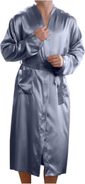 Men's Satin Robe Silky Bathrobe Soft Comfy Casual Bathrobe Fashion Comfy Solid Color Long Loungewear with Pocket